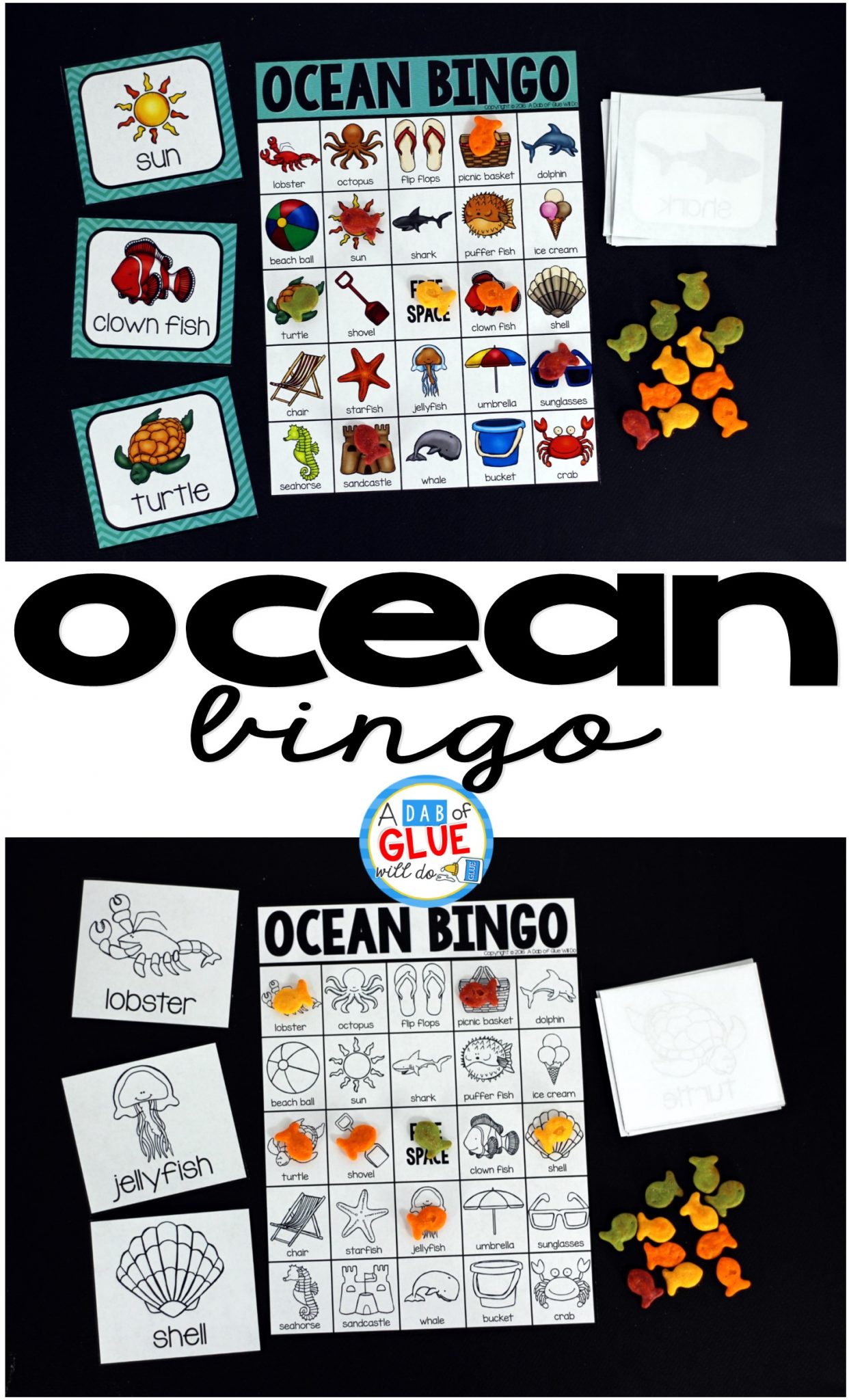 Ocean Bingo is a fun way to review learning about the ocean. This is also perfect for end of year/summer celebrations. This game can be played either whole group or in small groups. Each BINGO board is unique.