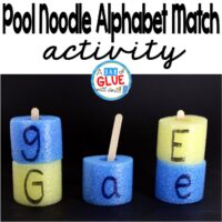 Summertime is almost over, which means pool noodles will be on SALE everywhere so why not go grab a few for cheap and use them for an educational purpose?! We have been working on letters the last few weeks before my oldest heads off to preschool and I thought the pool noodle alphabet match would be a great way for her to practice matching uppercase and lowercase letters.