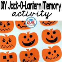 DIY Jack-O-Lantern Memory  is a fun learning game that has students practicing letters, numbers, addition or subtraction, and sight words. This hands-on activity is perfect for preschool, kindergarten, first grade and second grade students.