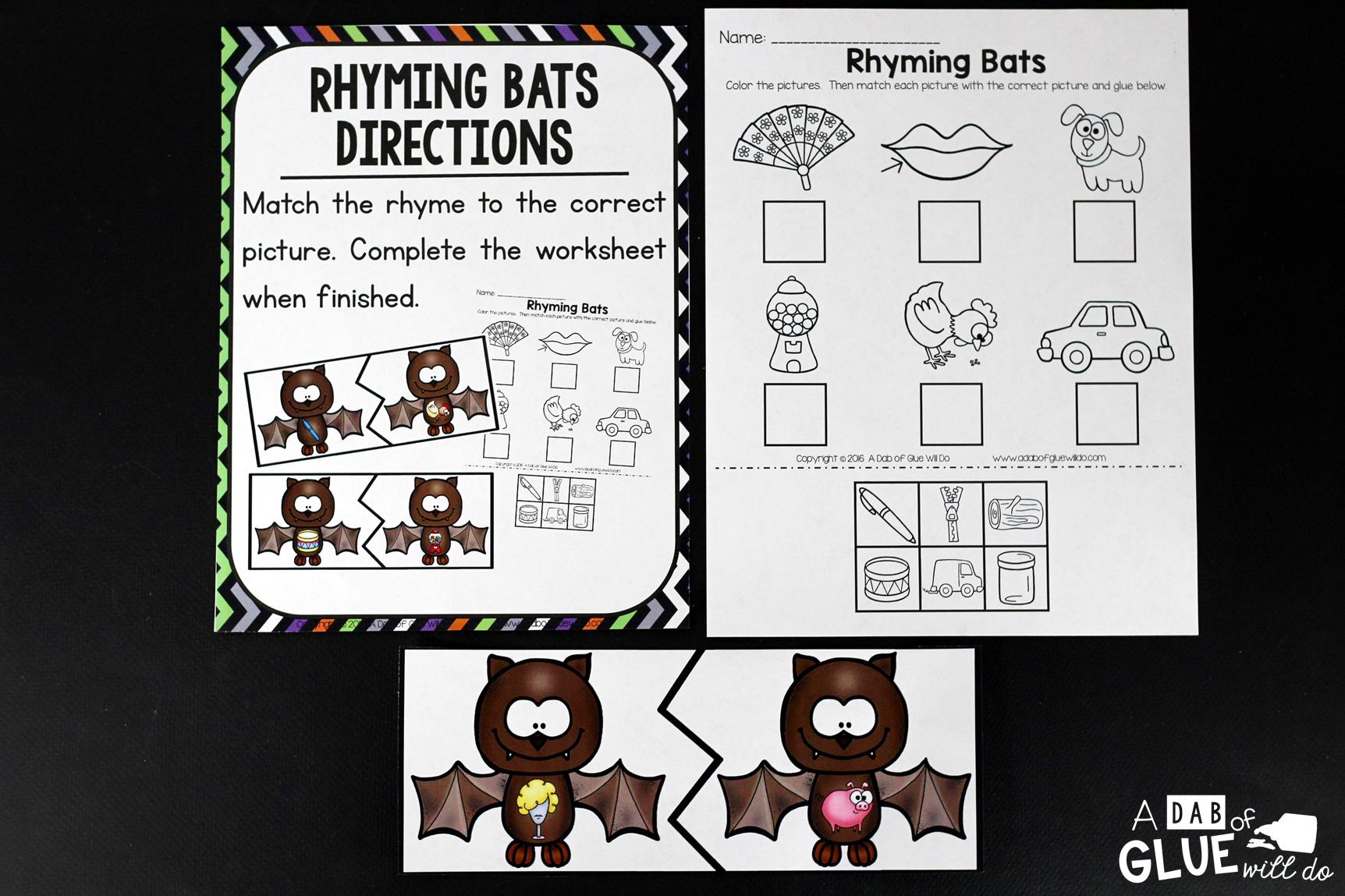 Rhyming Bats is the perfect addition to your literacy centers during the fall and Halloween months. These printables are perfect for kindergarten and first grade. 