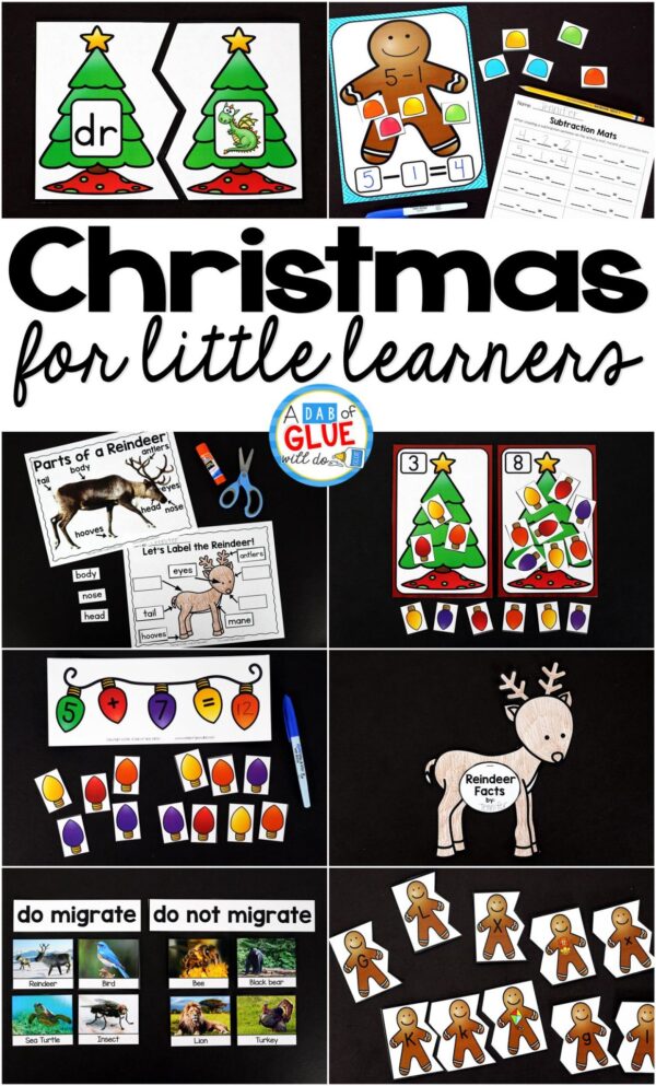 There are so many different Christmas activities that you can do at home or in the classroom. This page allows you to quickly see our favorite Christmas ideas, activities and printables that have been featured on A Dab of Glue Will Do.