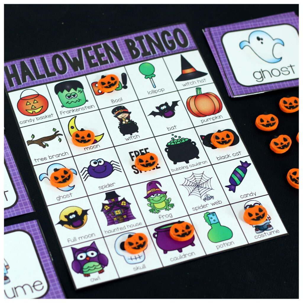 Play Bingo with your elementary age students for a fun Halloween themed game! Perfect for large groups in your classroom or small review groups. Add this to your Halloween party with 30 unique Halloween Bingo boards with your students! Teaching cards are also included in this fun game for young children! Black and white options available to save your color ink.