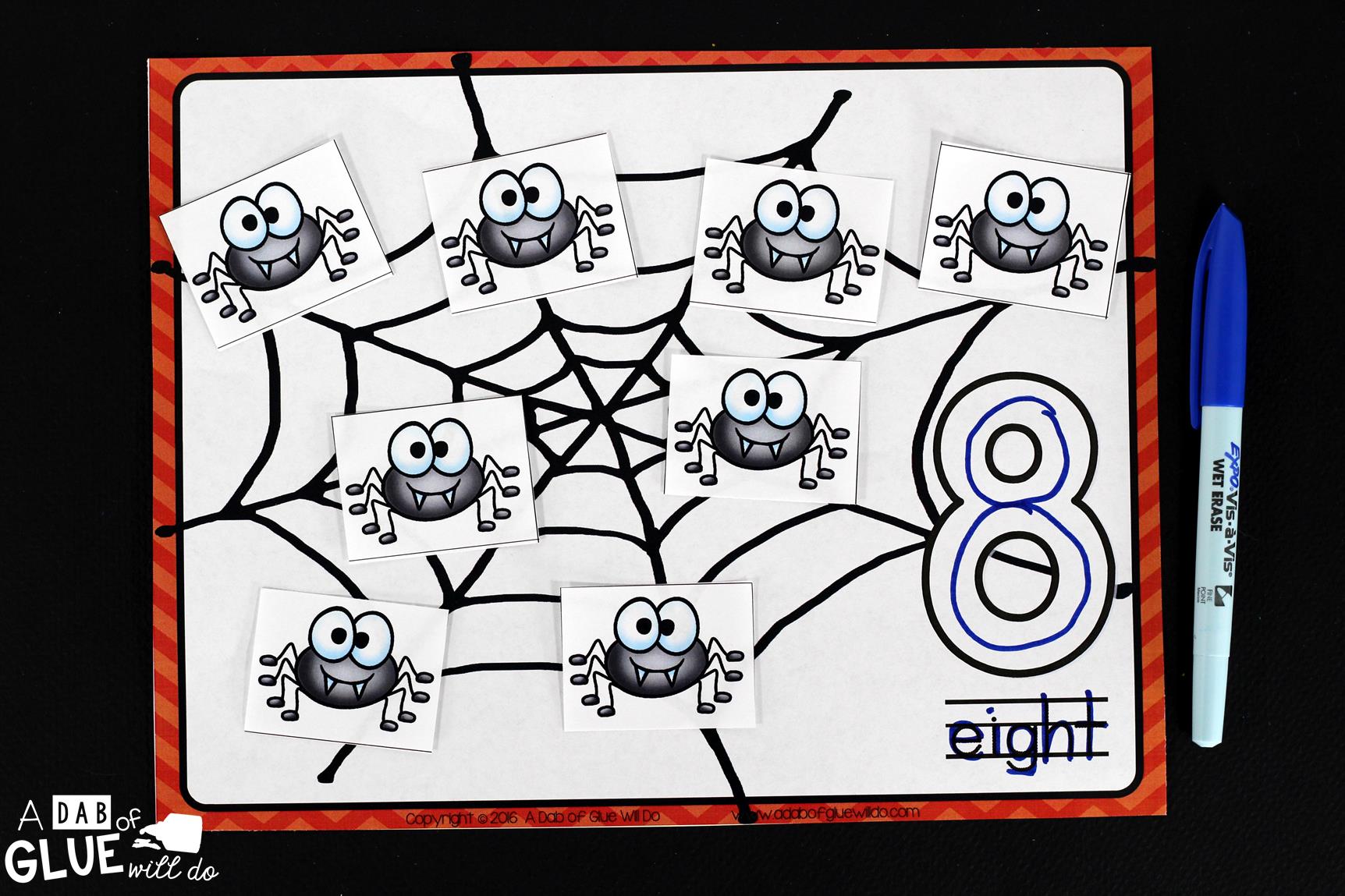 Spider Counting Mats is the perfect free printable to be added to your math centers. This activity is perfect for preschool and kindergarten students. 