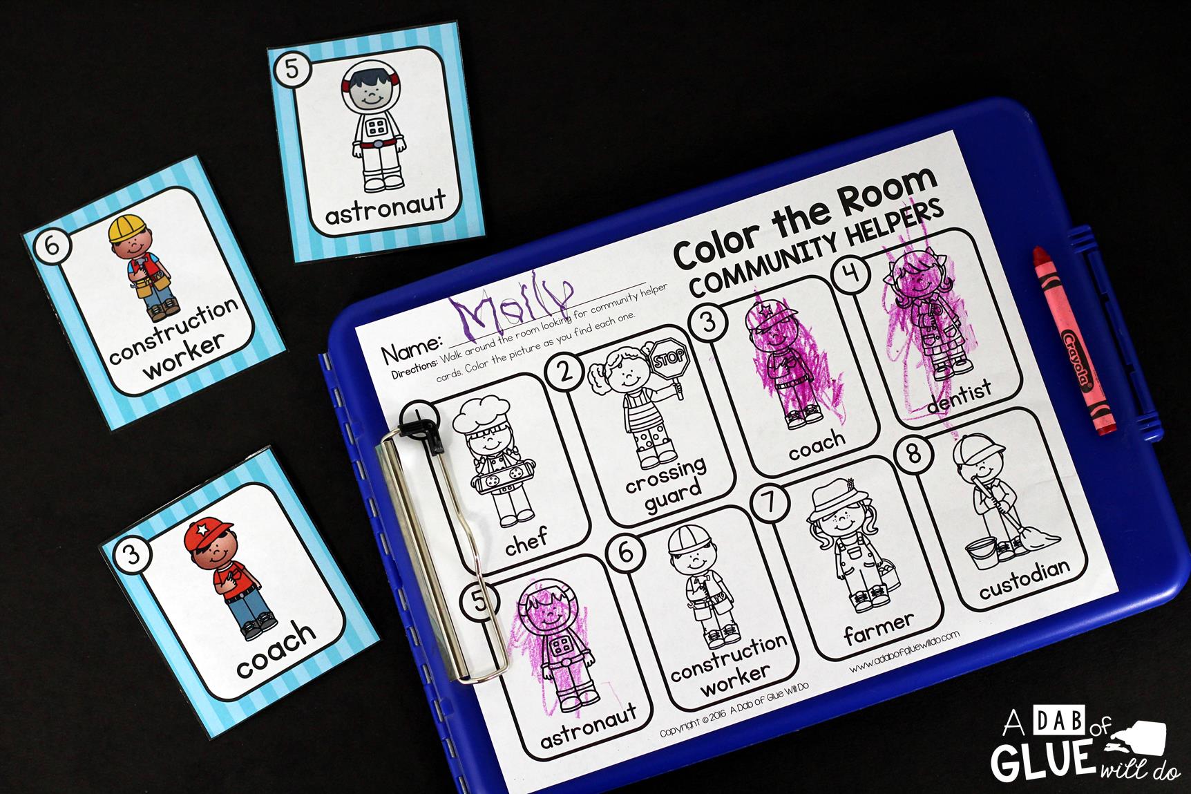 Community Helpers Write and Color the Room is the perfect addition to your community helper unit. This printable is great for preschool, kindergarten, and first grade students. 