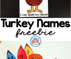 Brown turkey that reads "Charlotte" with multicolored feathers, each having a letter of the name Charlotte on them.