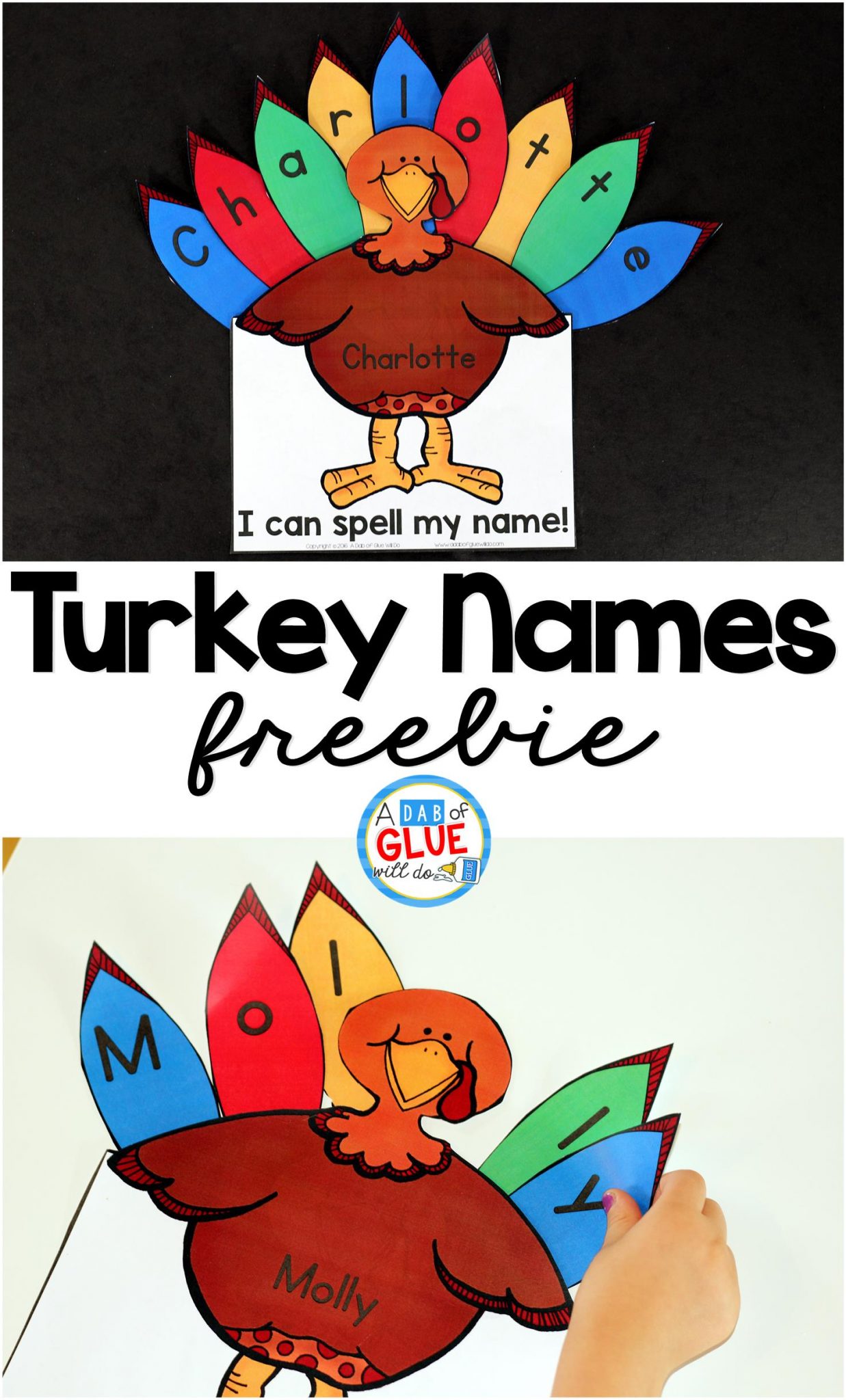 This adorable turkey names craft will have little ones so excited. Our students LOVE using this editable Turkey Names printable to learn how to write their names! Perfect thankful turkey craft for kids. 