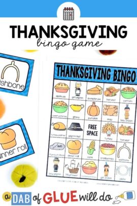 A thanksgiving bingo board and calling cards