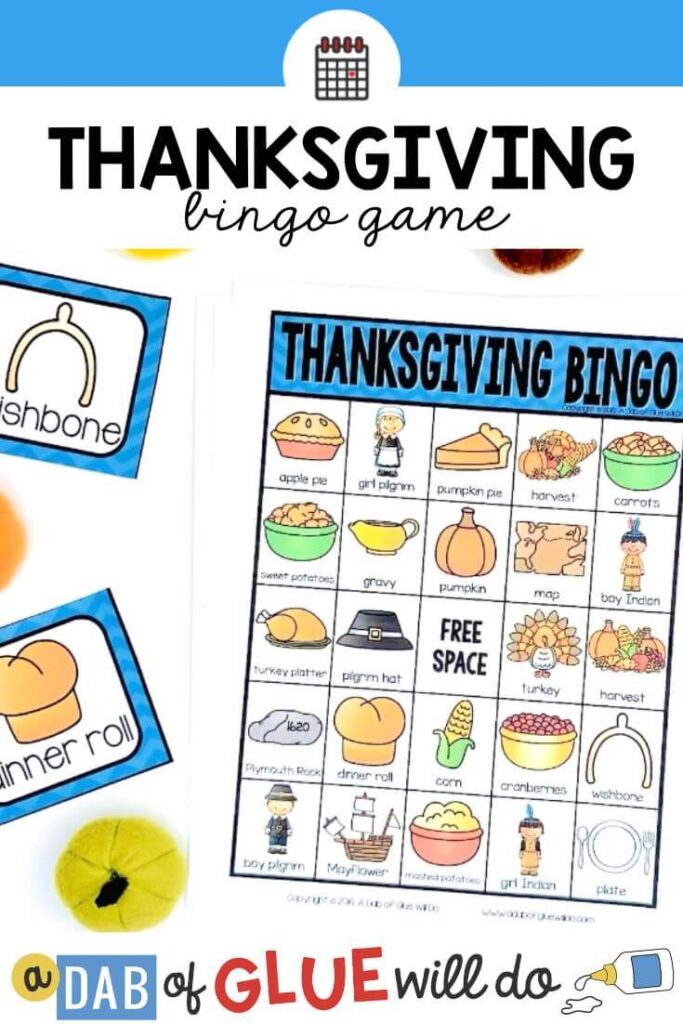 A thanksgiving bingo board and calling cards