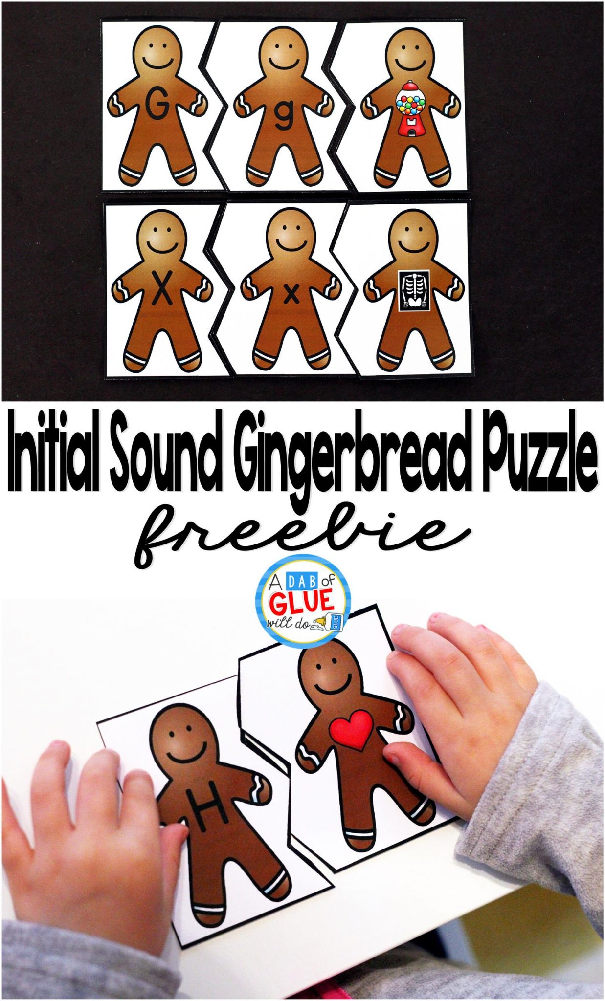Initial Sound Gingerbread Puzzles are the perfect addition to your literacy centers. This free printable is perfect for preschool, kindergarten, and first grade students. 