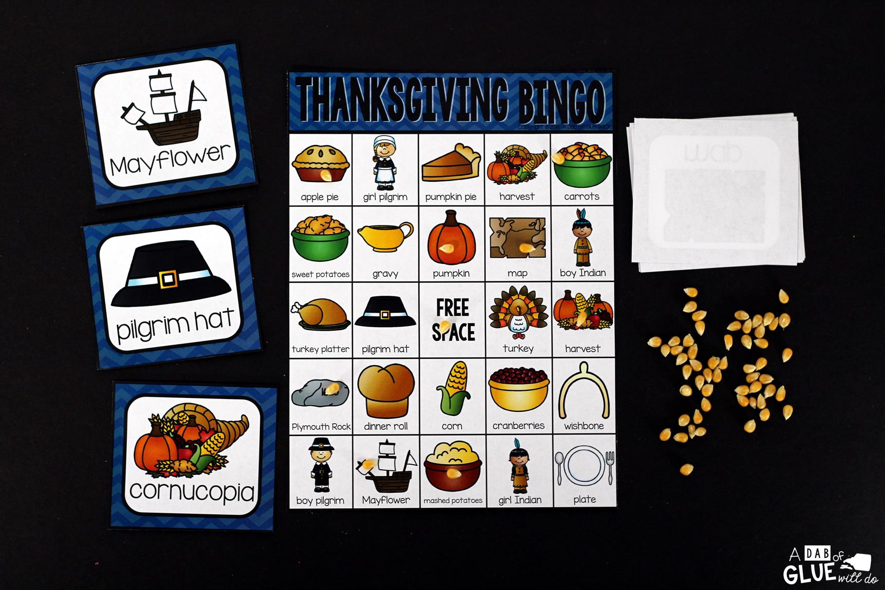 Play Bingo with your elementary age students for a fun Thanksgiving themed game! Perfect for large groups in your classroom or small review groups. Add this to your Thanksgiving lesson plans with 30 unique Halloween Bingo boards with your students! This is a great way to introduce or review everything about Thanksgiving. Students will not even know that they are learning. Teaching cards are also included in this fun game for young children! Black and white options available to save your color ink.