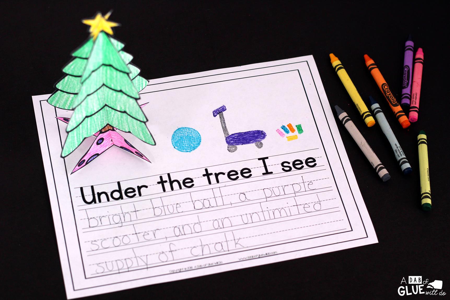 Creative Writing Prompts For Under The Tree at Christmas are ideal for early learners! This printable is a great choice for Kindergarten to Second Grade! 