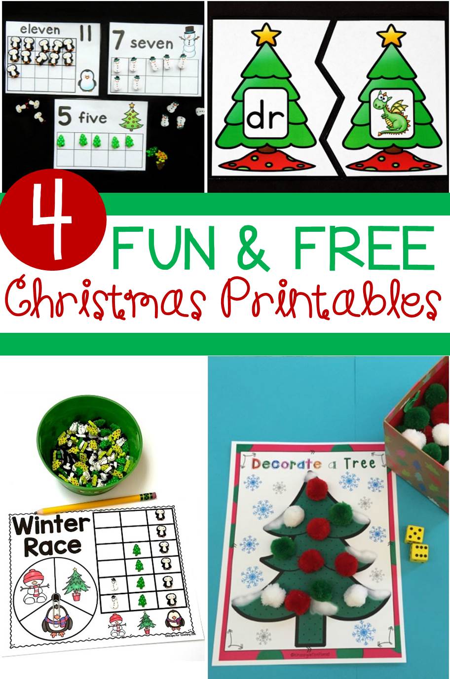 Christmas Printable | Christmas Tree Blend Printable Puzzles is the perfect addition to your literacy centers this holiday season. This free printable is great for kindergarten, first grade, and second grade students.