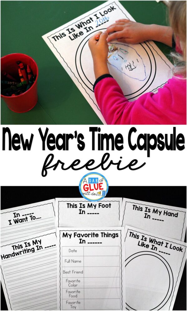 New Years Time Capsule is a great way for students to reflect and remember where they are at academically and personally.  It is a great keepsake to look back on year after year. This free printable is perfect for preschool, kindergarten, and first grade students. 