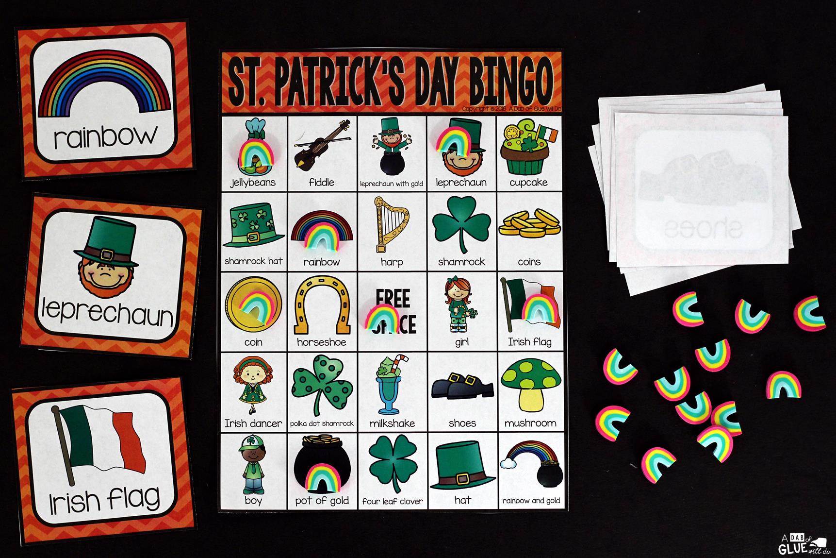 Play Bingo with your elementary age students for a fun St. Patrick's Day themed game! Bingo Sheets for St. Patrick's Day is perfect for large groups in your classroom or small review groups. Add this to your St. Patrick's Day party with 30 unique themed Bingo boards with your students! Teaching cards are also included in this fun game for young children! Black and white options available to save your color ink.