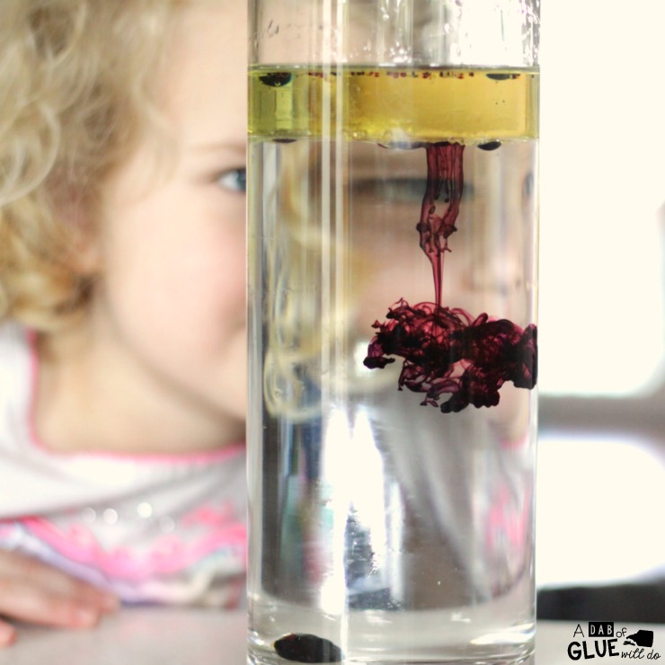 Kids in preschool, kindergarten, and first grade learn simple and fundamental science concepts from performing this oil and water science activity.