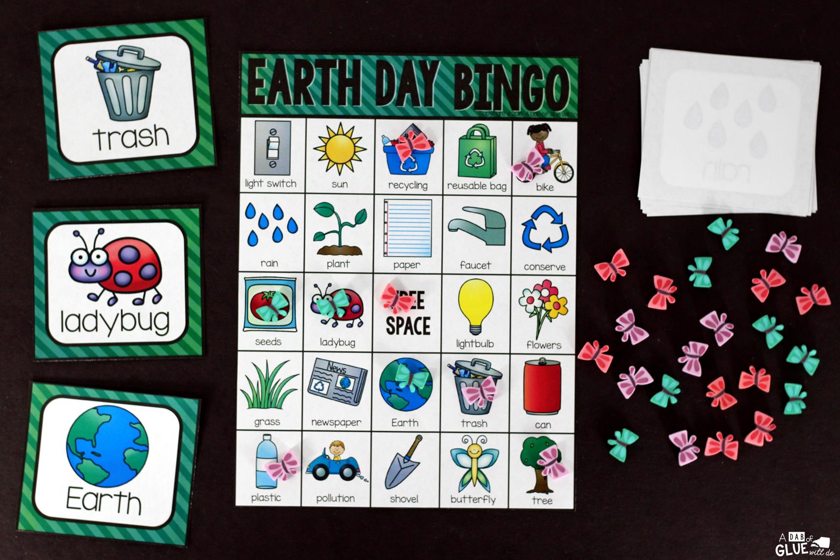 Play Bingo with your elementary age students with these fun Bingo Sheets for Earth Day! Perfect for large groups in your classroom or small review groups. Add this to your spring party with 30 unique Earth Day Bingo boards or any celebration with your students! Teaching cards are also included in this fun game for young children! Black and white options available to save your color ink.