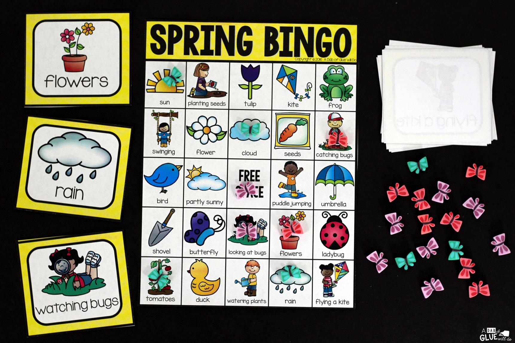 Play Bingo with your elementary age students for a fun spring themed game! Perfect for large groups in your classroom or small review groups. Add this to your spring lesson plans or spring class party with 30 unique spring Bingo boards! Teaching cards are also included in this fun game for young children! Black and white options available to save your color ink. 
