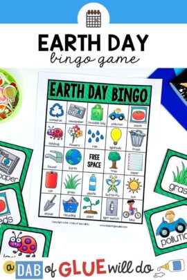 An Earth Day bingo board and calling cards