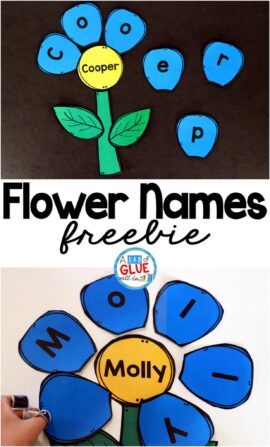 Flower Names – Name Building Practice Printable is a fun, hands-on activity that will have your students building their name in no time. This free, editable printable is perfect for toddlers, preschool, and kindergarten students this spring.