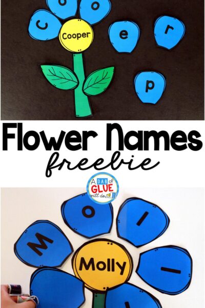 Flower Names – Name Building Practice Printable is a fun, hands-on activity that will have your students building their name in no time. This free, editable printable is perfect for toddlers, preschool, and kindergarten students this spring.