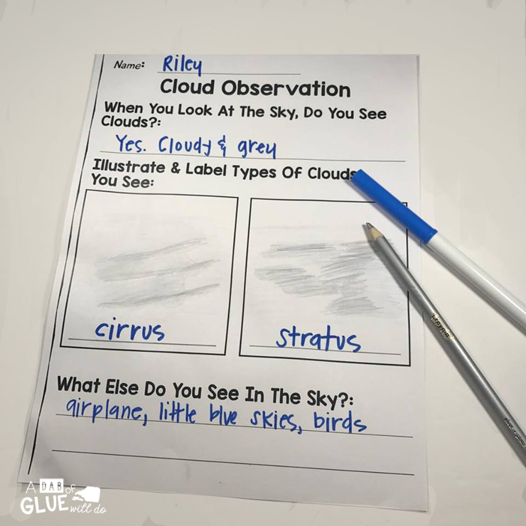 All About Clouds Activity + Free Observation Recording Sheet
