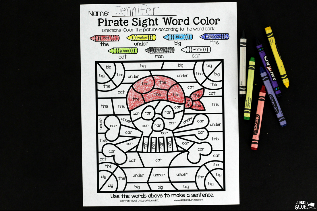 Kids LOVE pirates so why not combine this love and learning using these Pirate Color by Sight Word Activity. This will be the perfect addition to your literacy centers anytime of the year.