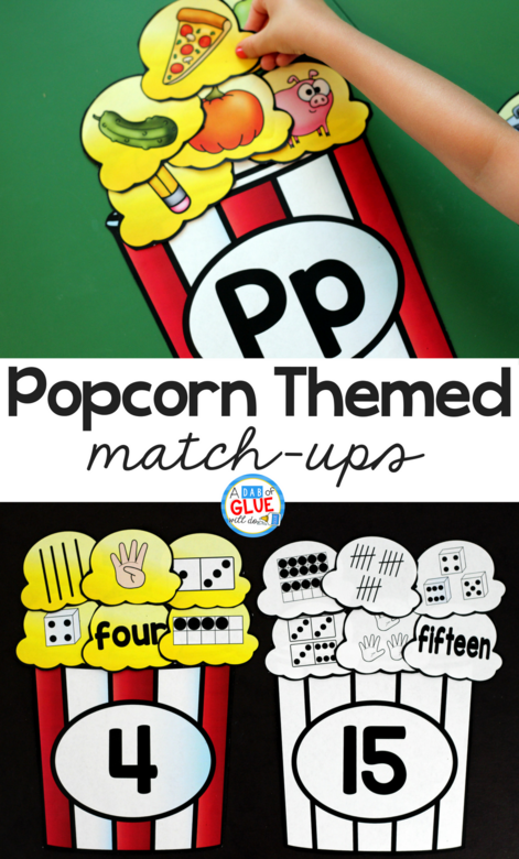 Make learning fun with these themed Initial Sound and Number Match-Ups. Your elementary age students will love this fun popcorn themed literacy center and math center! Perfect for literacy stations, math stations, or small review groups all year long. Use in your Preschool, Kindergarten, and First Grade classrooms. Black and white options available to save your color ink.