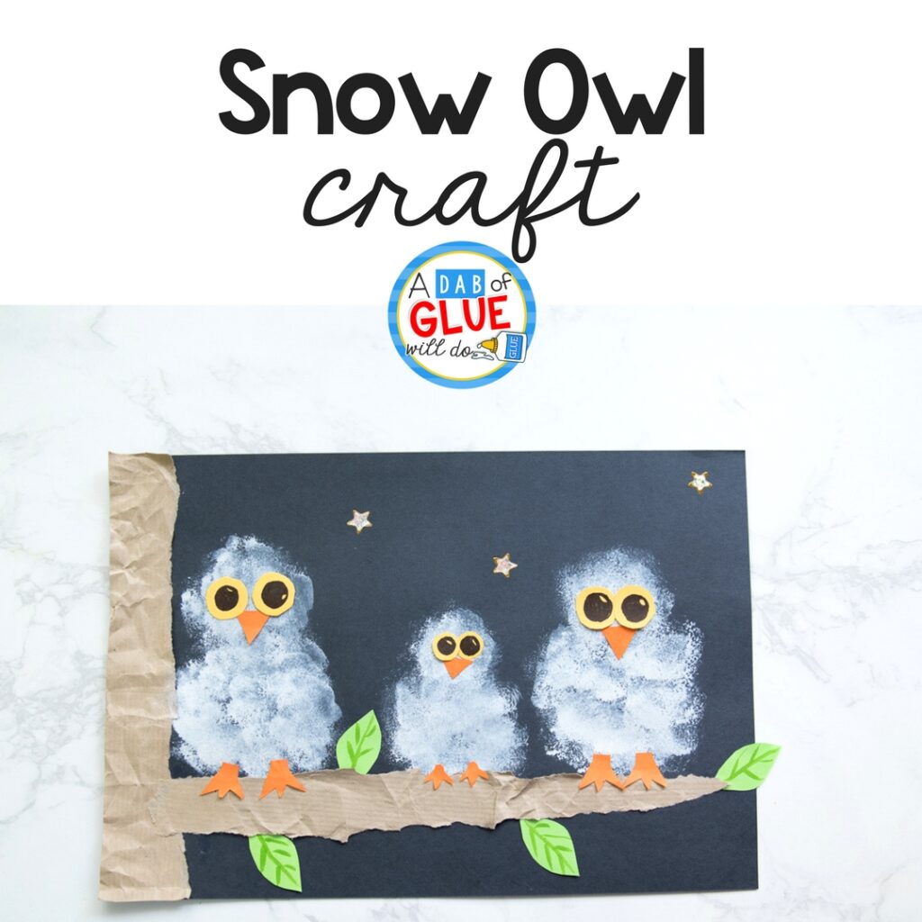 Winter crafts are perfect for kids! Try this Pom Pom Stamped Snowy Owl Painting as your next 5 minute craft. Your creative kids will love this easy craft. 
