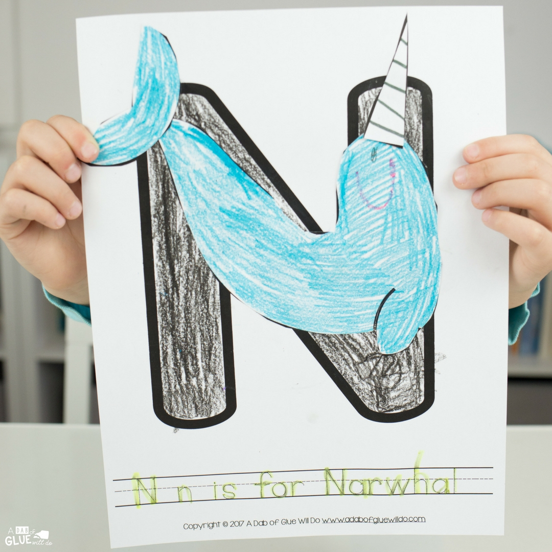 This letter of the week craft is perfect for your kids that love animals. Animal Alphabet N is for Narwhal craft is a free printable for kindergarteners!