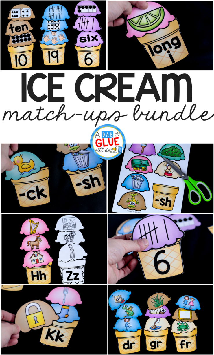 Students will LOVE this Ice Cream Match-Ups Bundle! Perfect for your literacy and math centers. Can be used for preschool, Kindergarten, or First Grade.