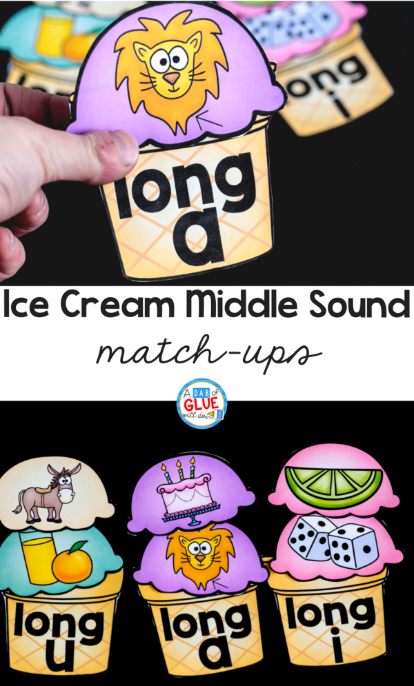 Are you working on middle sounds or vowels in your classroom? Your students are going to LOVE this Ice Cream Middle Sound Match Ups!