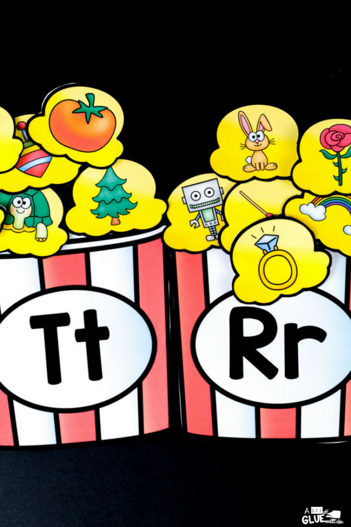 Popcorn Initial Sound Match Up - A Dab of Glue Will Do