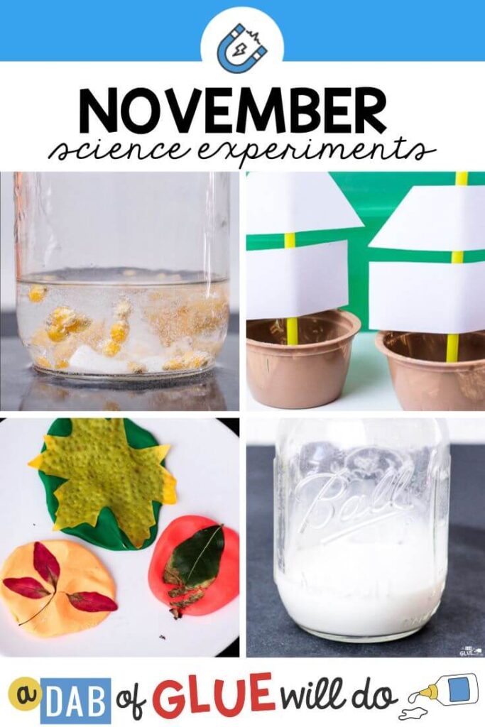4 science experiments for kids to do during november.