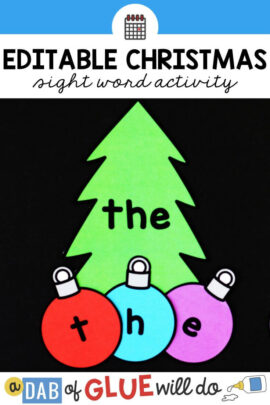 An editable Christmas tree and ornament activity for children to practice their sight words with.