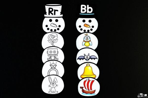 Snowman Initial Sound Match-Up - A Dab of Glue Will Do