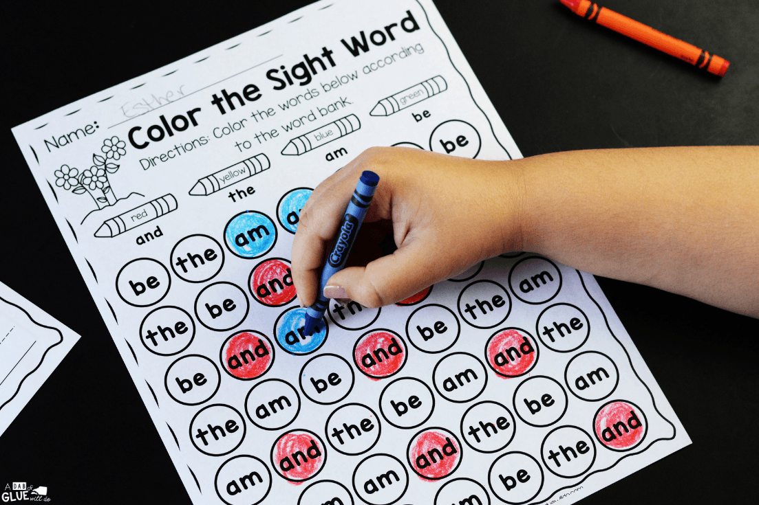 coloring their sight words
