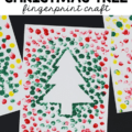 white christmas outline on a piece of paper surrounded by green and red fingerprints