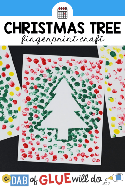 white christmas outline on a piece of paper surrounded by green and red fingerprints