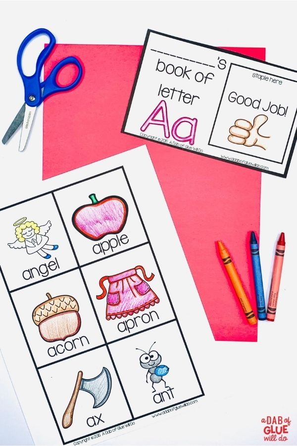 letter a alphabet flip book crayons and scissors 