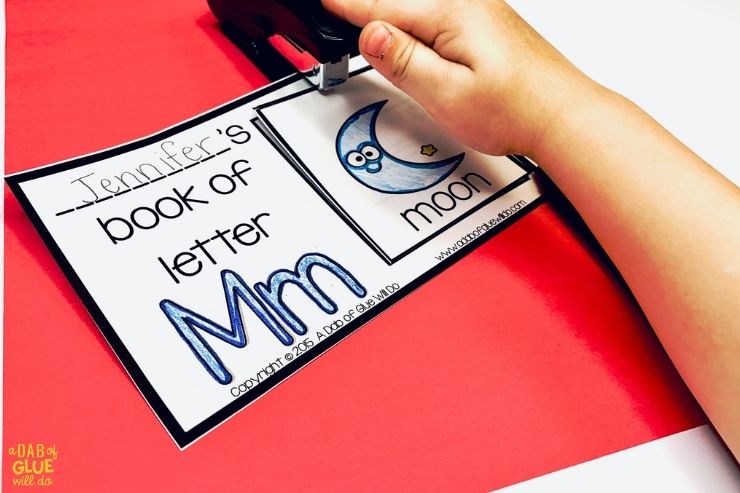 letter m alphabet flip book stapling book together