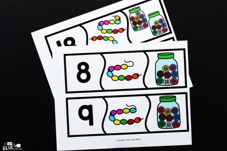 Numbers 8 and 9 number sense puzzle sheets