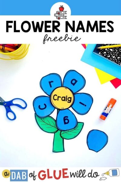 a blue flower with a yellow center and green stem with the name "Craig" on it.