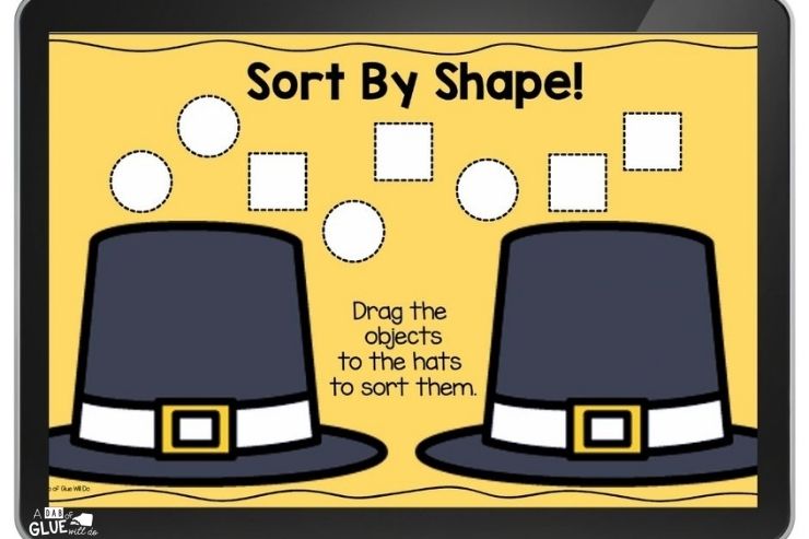 digital game sort by shape pilgrim hats with circles and squares 