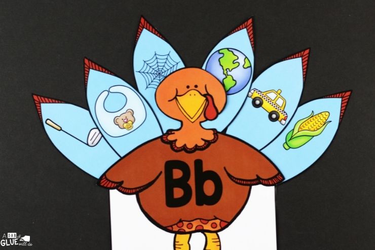letter b with feathers for the ending sound letter b