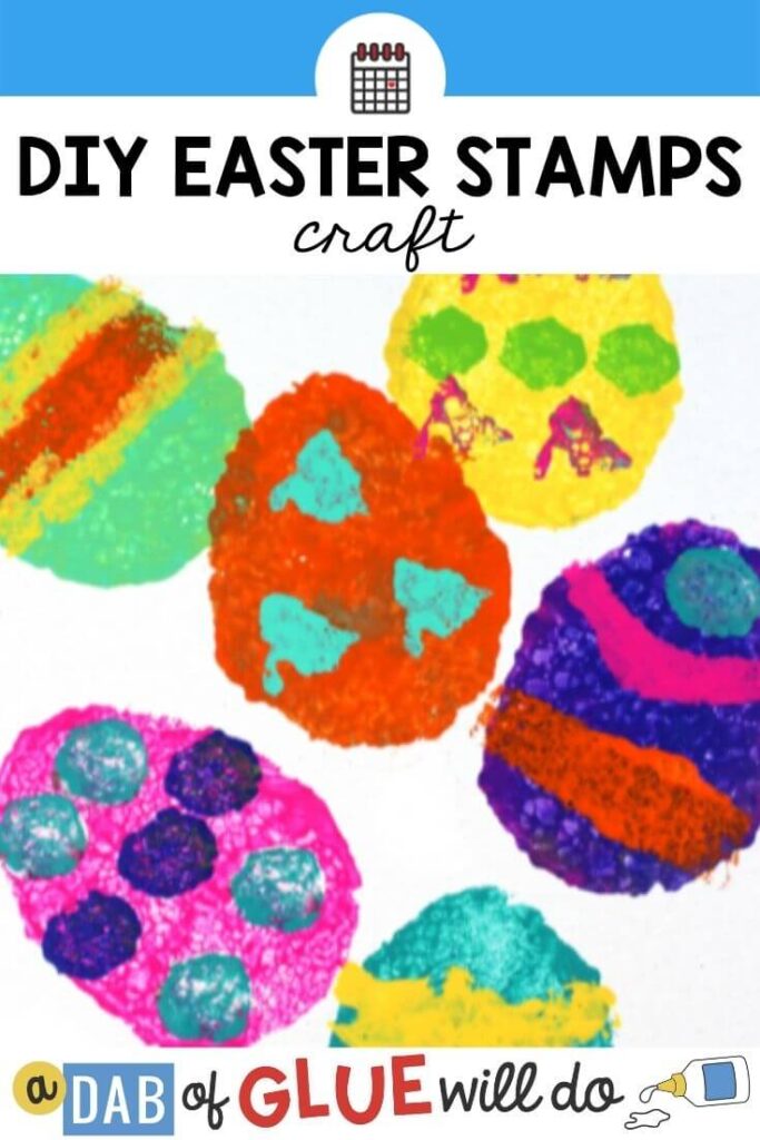 Stamped multicolored easter eggs out of paint on paper
