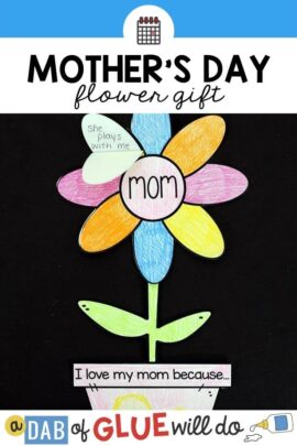 Flower craft with "Mom" in the middle. Kids write what they love about their mom on the petals.