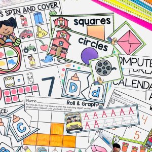 Monthly Math and Literacy Centers Bundle for Pre-K - A Dab of Glue Will Do