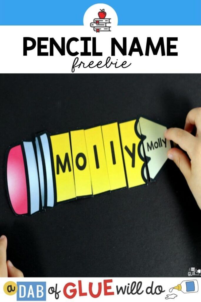A child putting together a yellow pencil puzzle with the letters on it to spell the name "Molly"