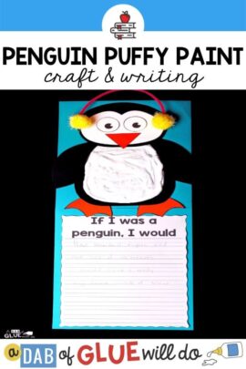 A penguin craft with a writing prompt attached