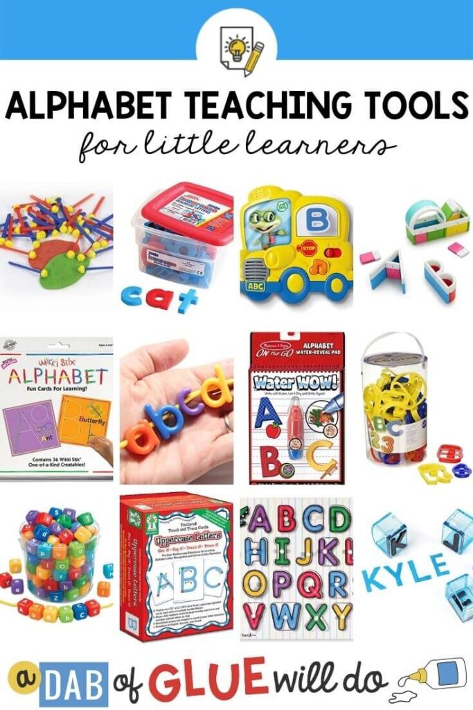 Pictures of 12 alphabet teaching tools